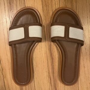 J. Crew Slide Sandals in Canvas and Leather. 7.5.